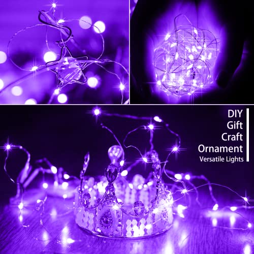 16 Packs 20 LED Purple Fairy String Lights Battery Operated Waterproof 6.6 Feet Silver Copper Wire Firefly Starry Moon Lights for DIY Bottle Costume Wedding Party Bedroom Table Decor