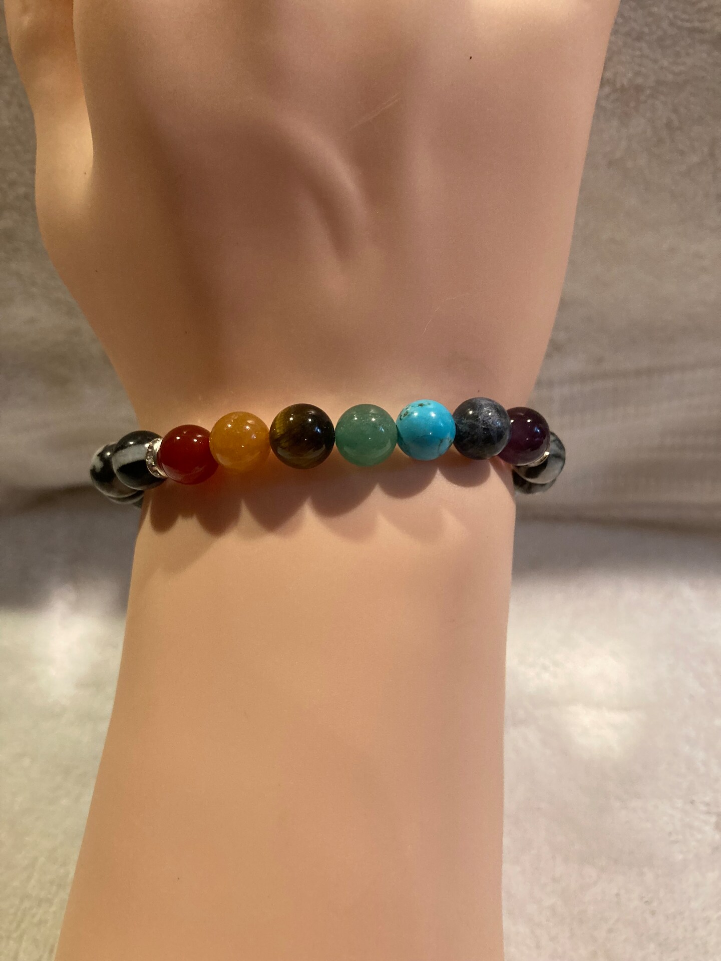 Chakra Bracelet With 7 Stones (8mm) And Zebra Stone (8mm)Stretchy