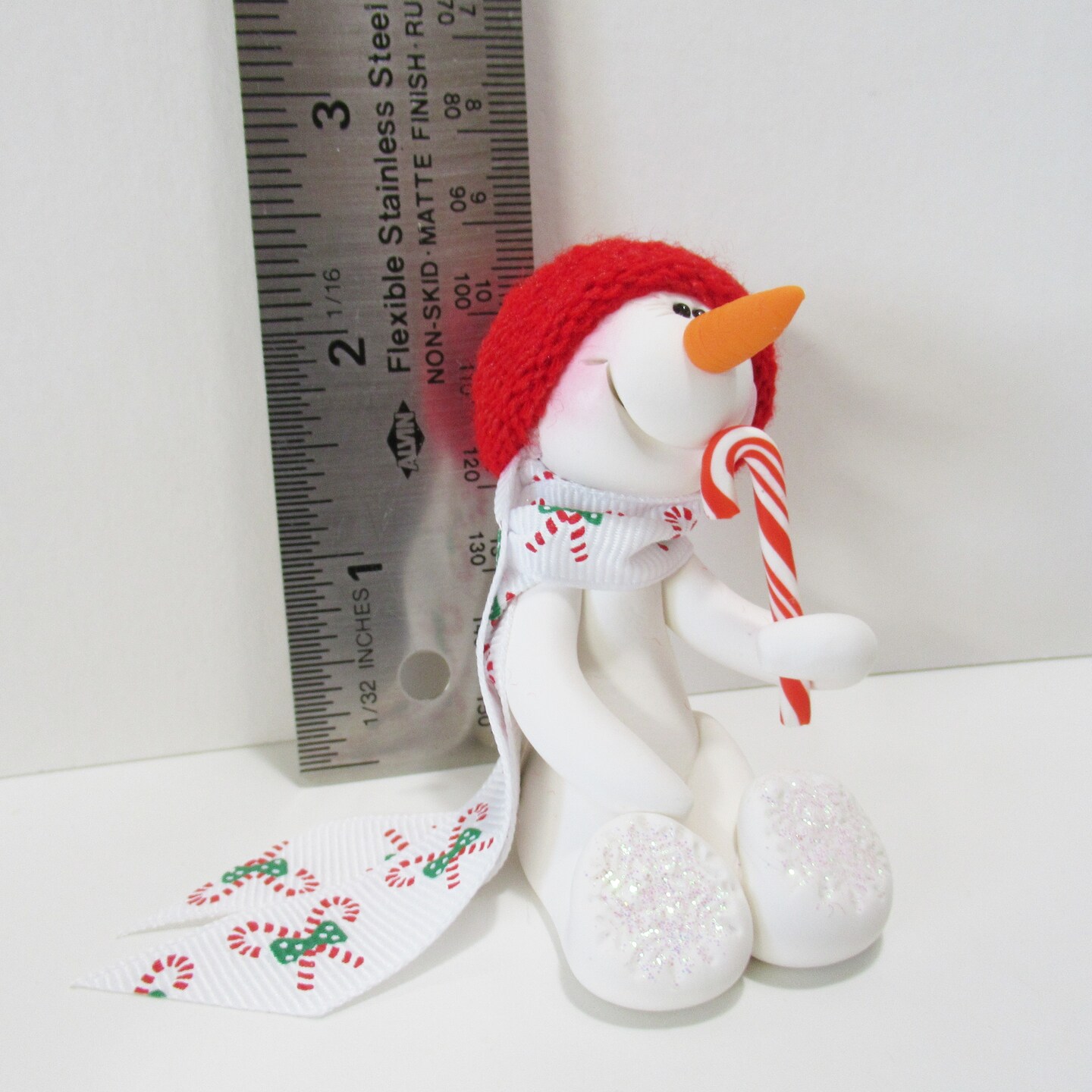 Love my candy cane Snowman ornament polymer clay, clay Christmas ornament product 4