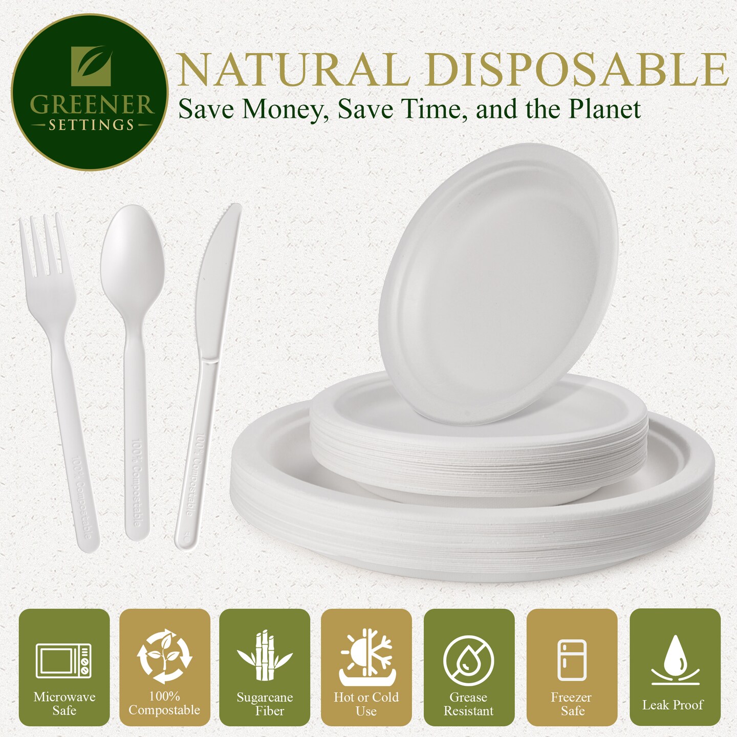 White Compostable Disposable Paper Plates Cutlery Set (25 Sets)