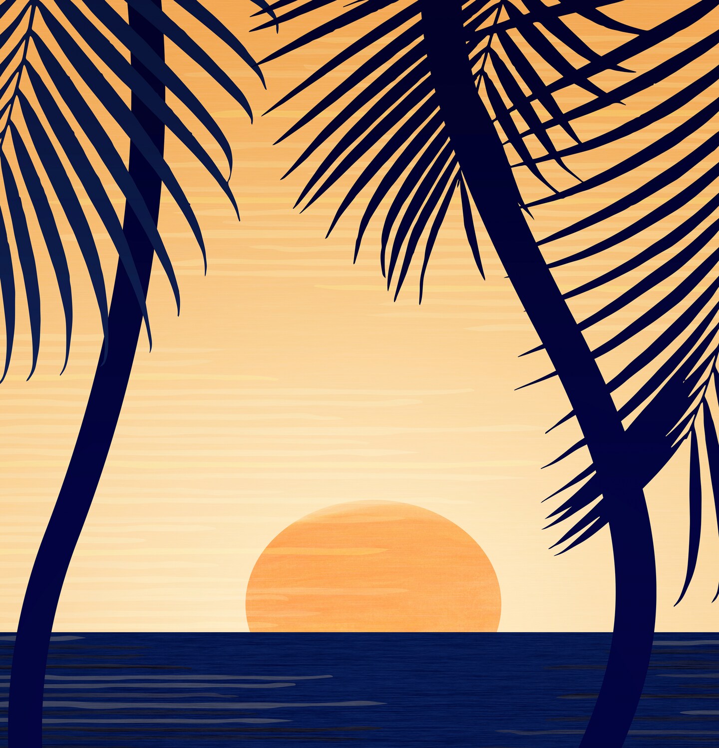 Golden Sunset With Palms by Modern Tropical Shower Curtain 71&#x22; x 74&#x22;