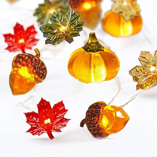 Thanksgiving Lights 10FT 30 LED Fall Lights 3D Pumpkin Maple Leaf Acorn Battery Operated String Lights Halloween Decorations Indoor Fall Decorations for Home Garland Party Autumn