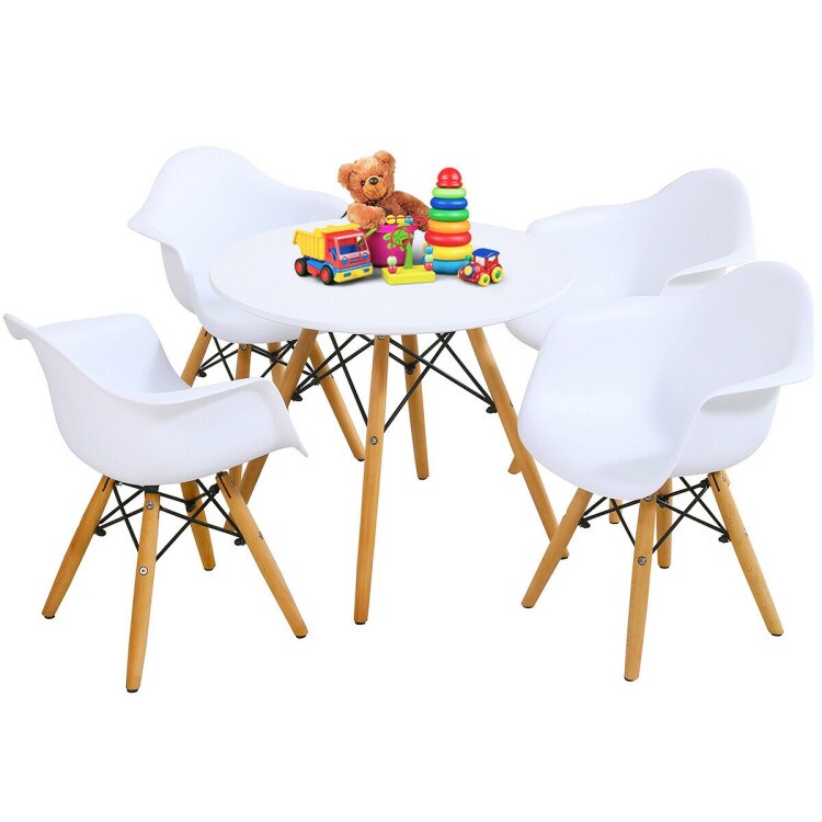 5 Piece Kids Modern Kids Round Table and Chairs Set with Backrests and Armrests Best Gift for Children