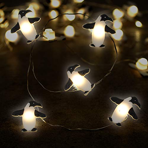 Brooklyn Lighting Company 12 Foot LED Wire Lights Strip with 36 Penguin Shaped Bulbs Battery Operated String Lights (12FT, Penguin)