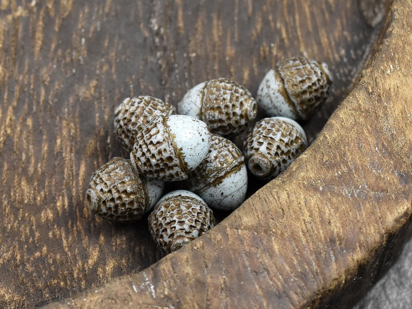 *8* 10x12mm Brown Washed Robins Egg Blue Acorn Oval Beads
