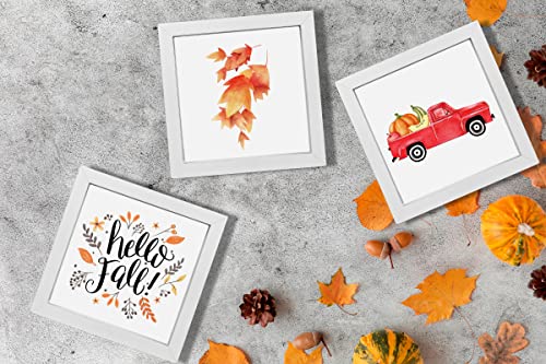 Fall Home Decor Fall Tiered Tray Decor Hello Fall Signs Set of 3 Frames and 36 Interchangeable Sayings Design for Fall Holiday Decoration with Modern White Wooden Frames Fall Decorations for Living Room Table and Wall Decor