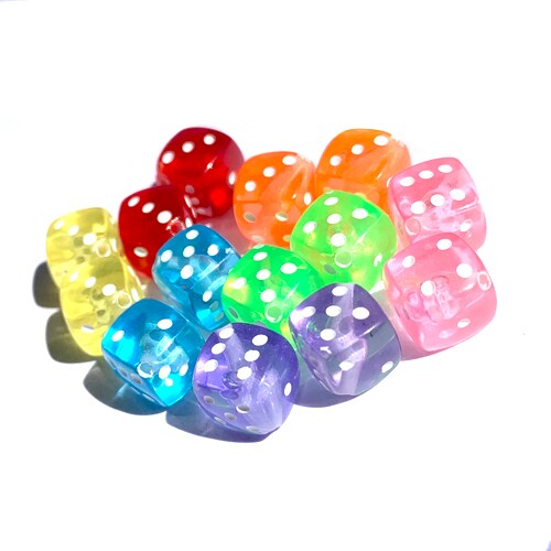 8mm Rainbow Plastic Dice Bead Set (14x) (K136)