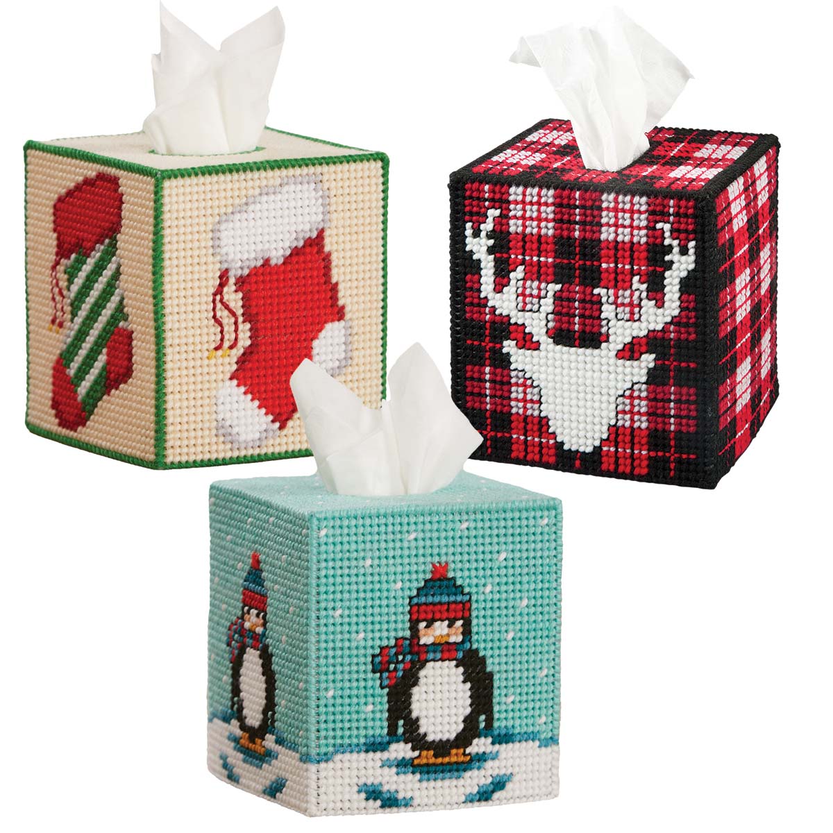 Herrschners  Holiday Tissue Box Set Plastic Canvas