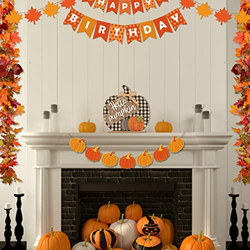 Fall Hello Pumpkin Sign Decorations, 12&#x22;/30CM Wooden Autumn Buffalo Plaid Tabletop Decor, for Home Farmhouse Living Room Harvest Day Thanksgiving Decor.