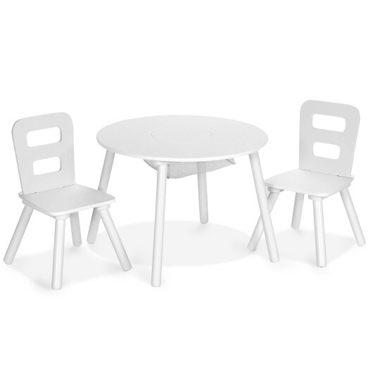 Wood Activity Kids Table and Chair Set with Center Mesh Storage