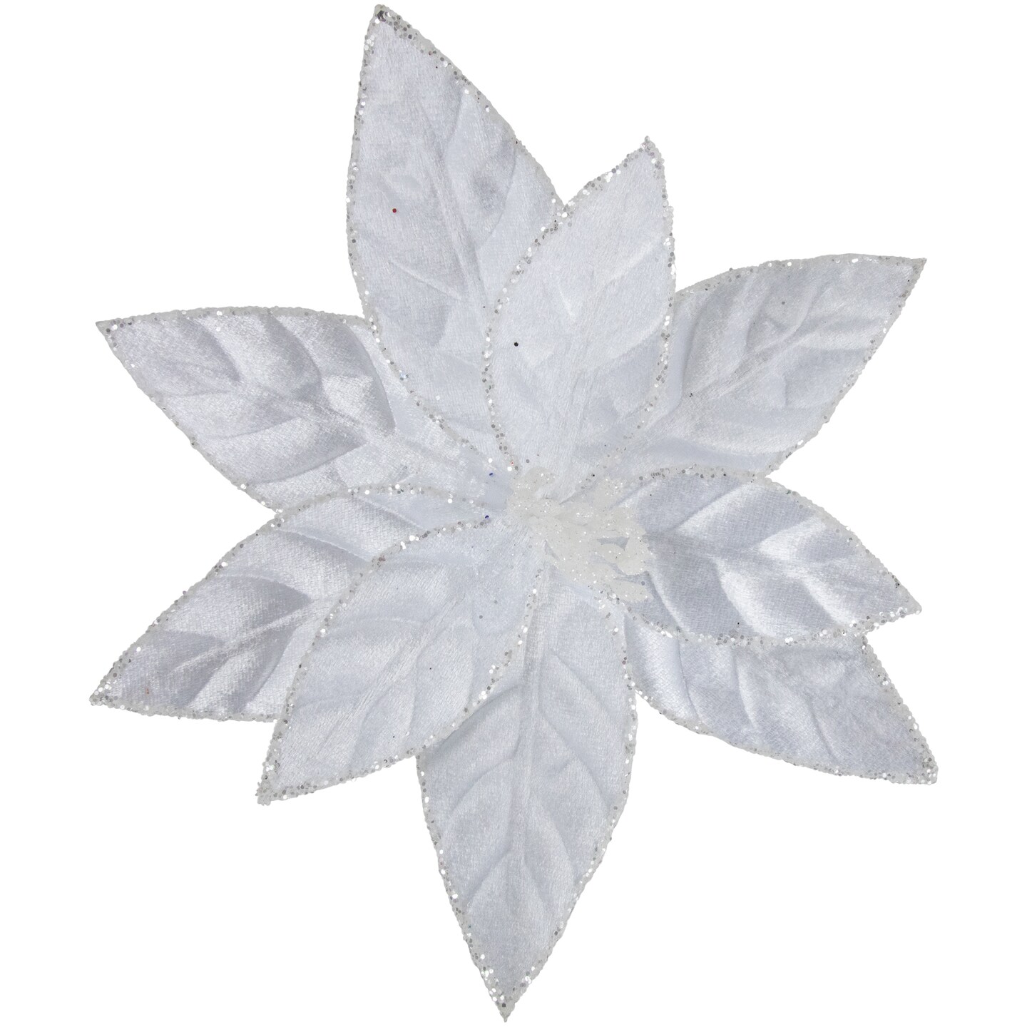 Northlight Glittered Poinsettia Christmas Floral Pick Clip-On Ornament - 10" - Snow White
