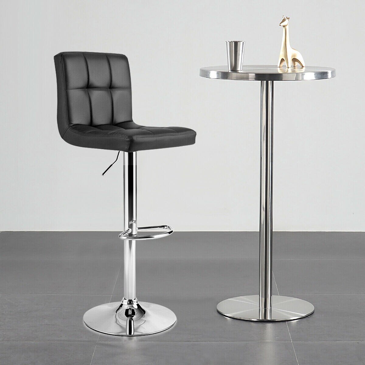 Height Adjustable Swivel Bar Stool with Cushioned Seat and Wide3 Metal Base