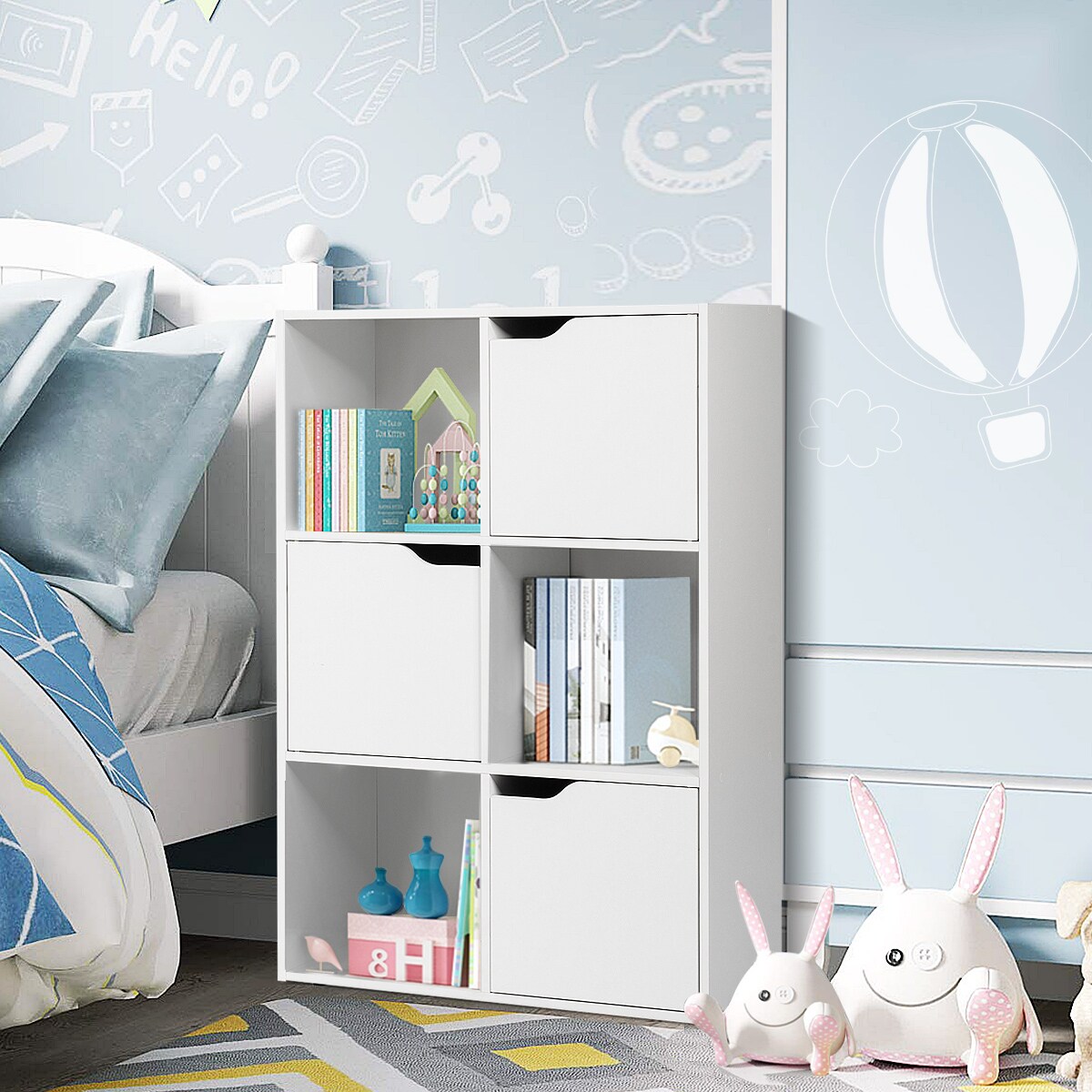 Costway 6 Cube Bookcase Cabinet Wood Bookcase Storage Shelves Room Divider Organization