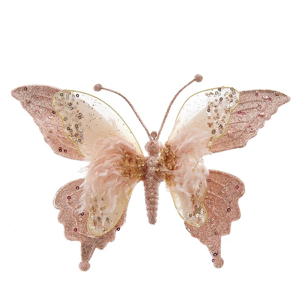 White Glitter Butterfly Clip Ornament - Cracker Barrel