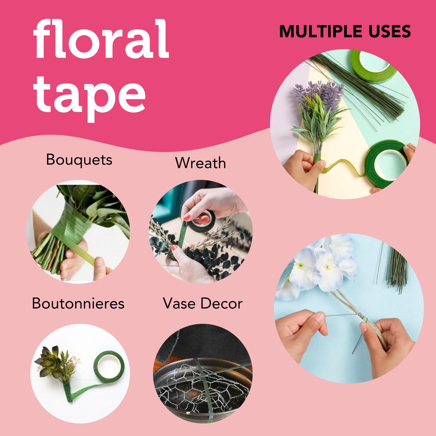 Incraftables White &#x26; Green Floral Tape (4pcs), Stem Wire (100pcs), Flower Wire (30m) &#x26; Cutter. Light &#x26; Dark Green Flower Tapes for Bouquets. DIY Flower Arrangements &#x26; Boutonniere Supplies Kit