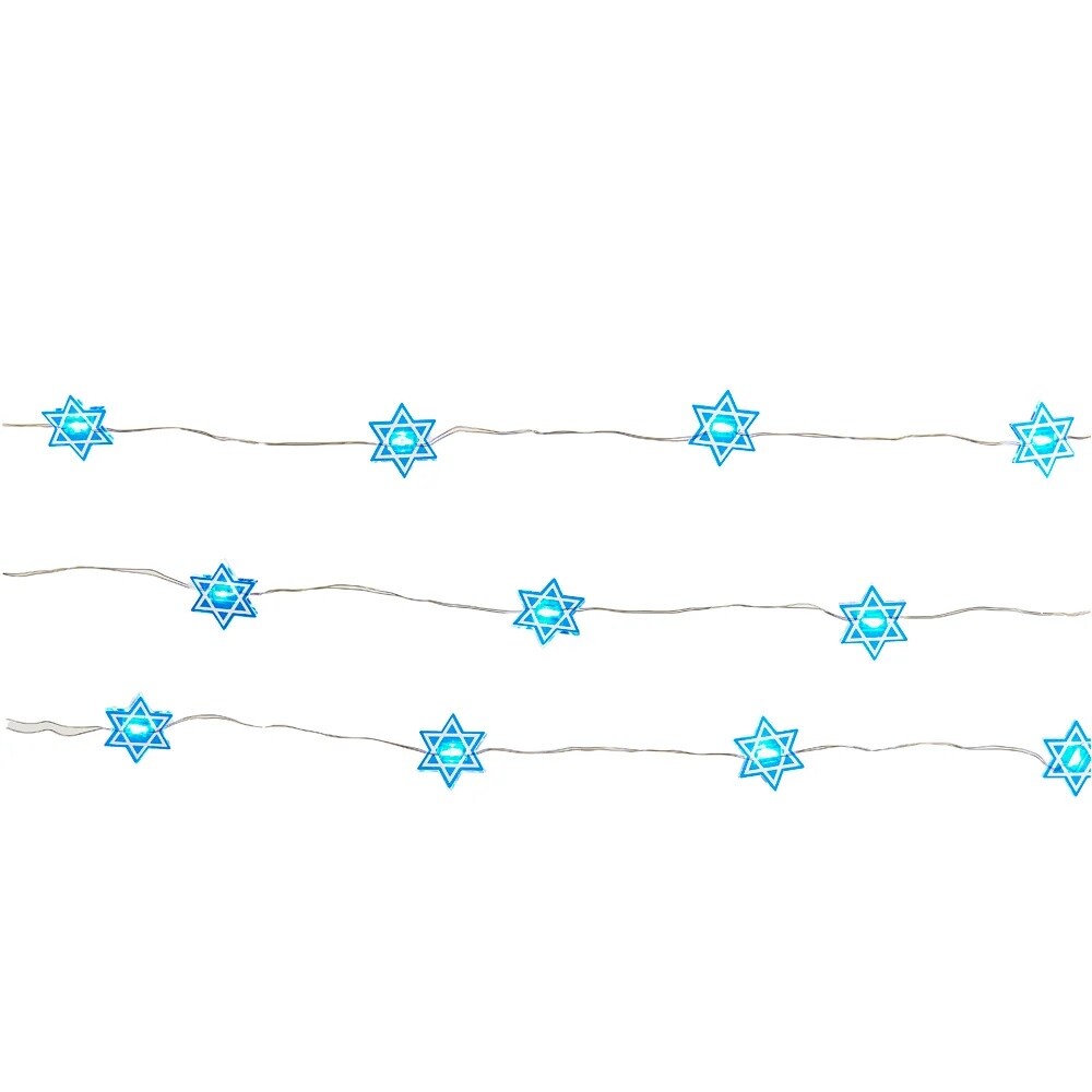 KSA 20 Count Battery Operated Star of David LED Fairy Lights, 9 ft Clear Wire
