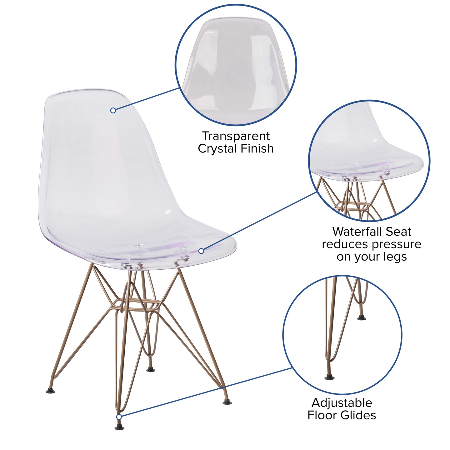 Emma and Oliver Ghost Chair with Gold Metal Base
