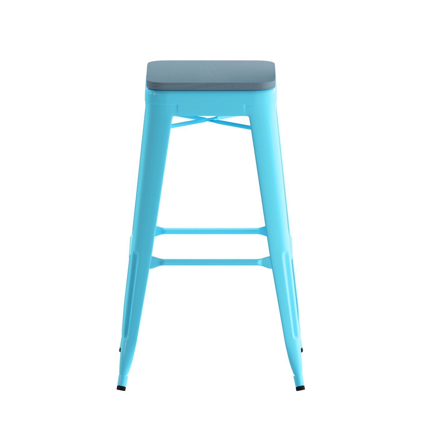 Emma and Oliver Cory Set of Four Backless Metal Stools with All-Weather Poly Resin Seats for Indoor Use Only