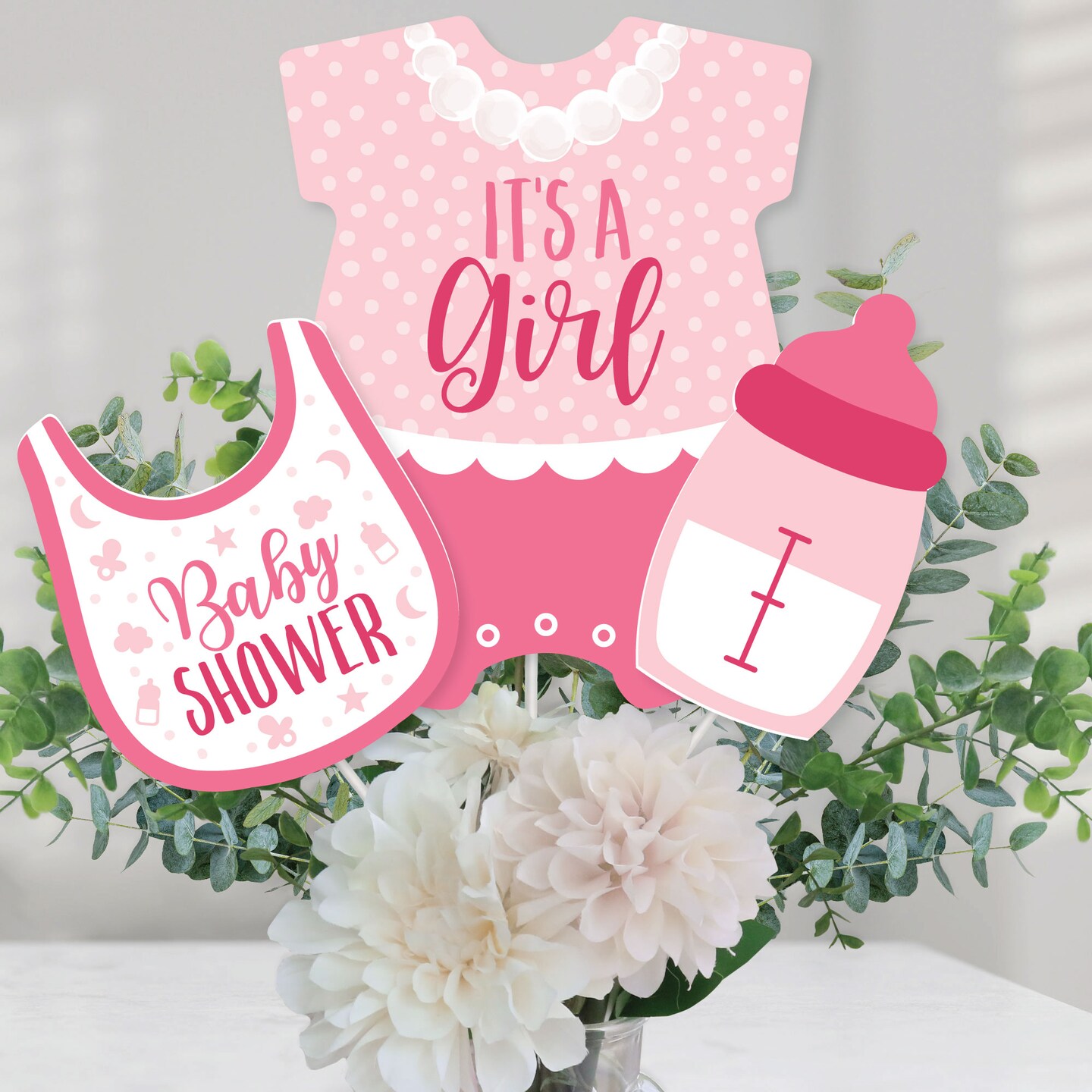 Big Dot of Happiness It&#x27;s a Girl - Pink Baby Shower Centerpiece Sticks - Table Toppers - Set of 15