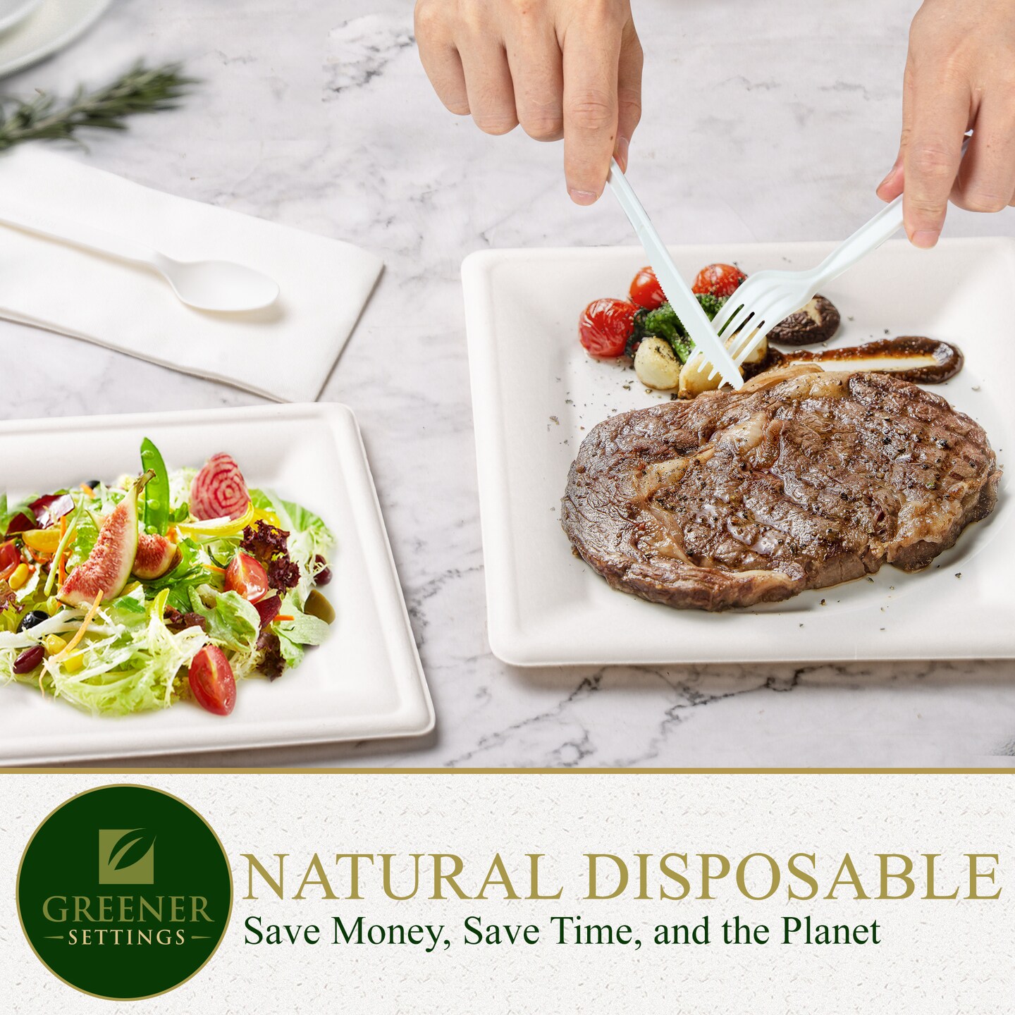 Disposable Paper Plates Cutlery Party Supply Kit for 50 Guests (Set of 50)