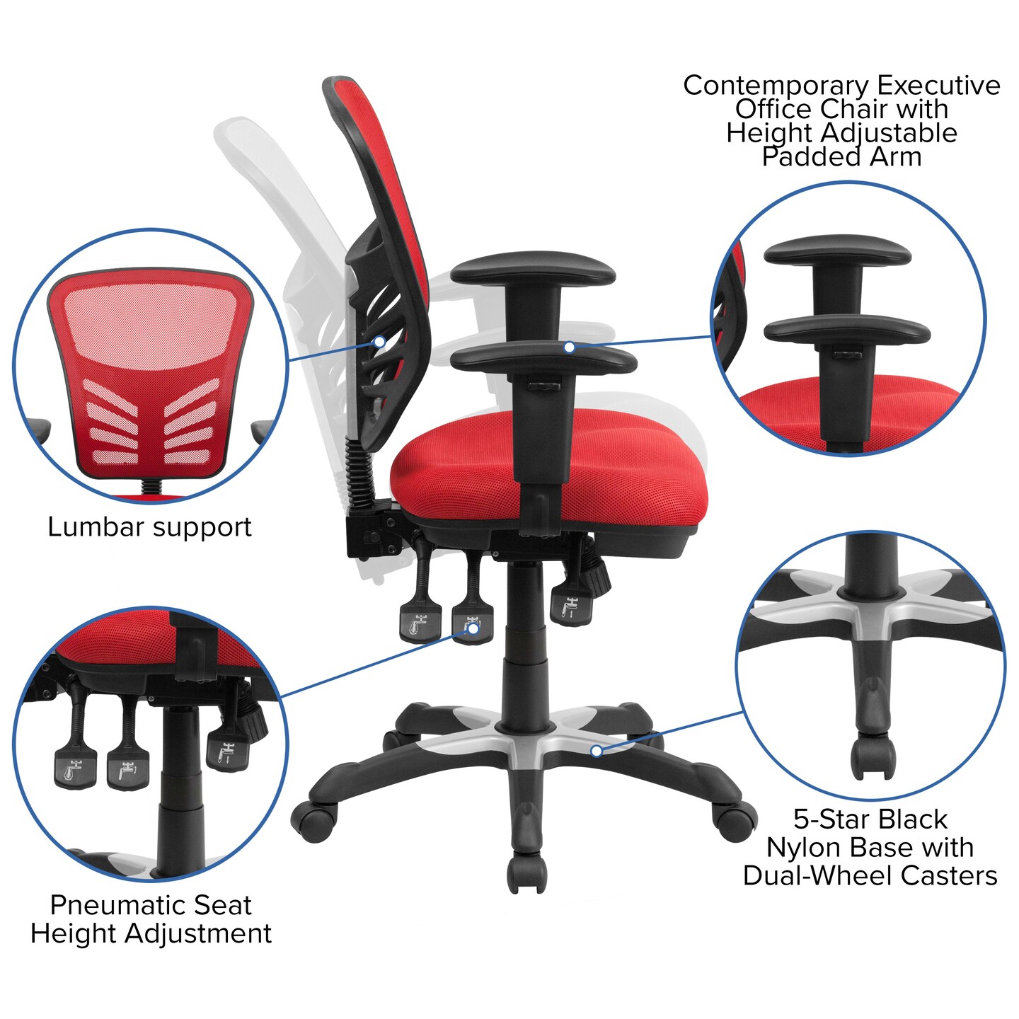 Emma and Oliver Mid-Back Mesh Triple Paddle Swivel Ergonomic Office Chair with Adjustable Arms