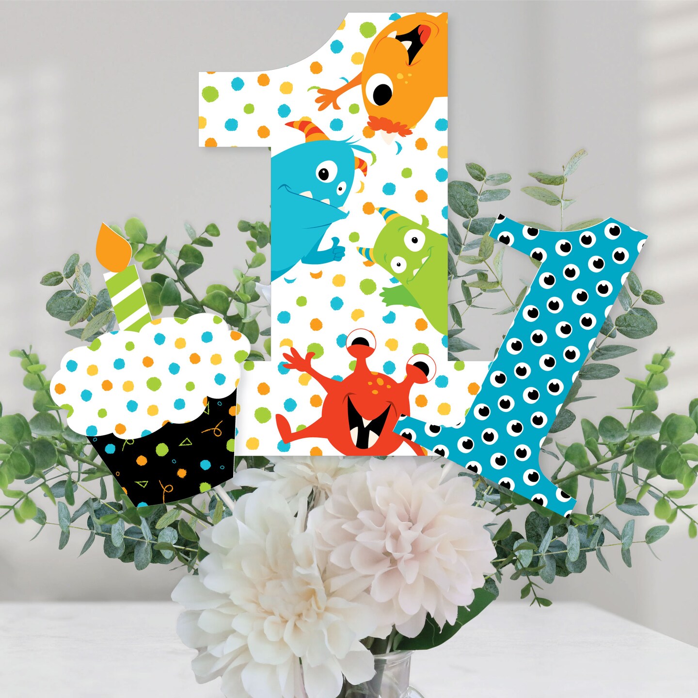 Big Dot of Happiness 1st Birthday Monster Bash - Little Monster First Birthday Party Centerpiece Sticks - Table Toppers - Set of 15