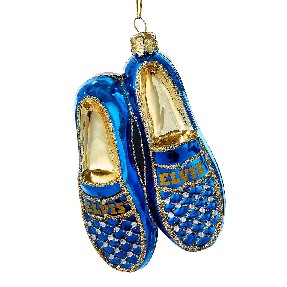 KSA Pack of 6 Blue and Gold Elvis Suede Shoes Christmas Ornaments 6&#x22;