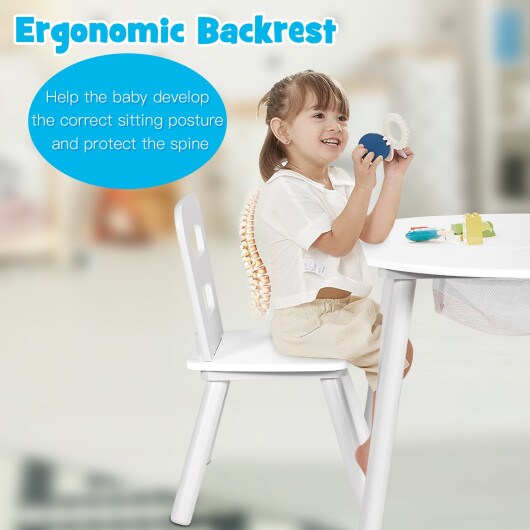 Wood Activity Kids Table and Chair Set with Center Mesh Storage