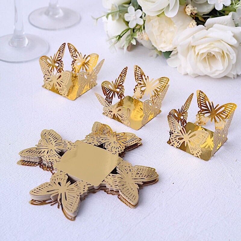 50 Metallic Gold 4 in Mini Butterfly Square Cupcake Dessert PAPER LINERS