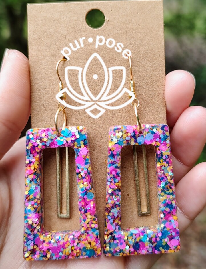 Multi-colored resin earrings. product 2