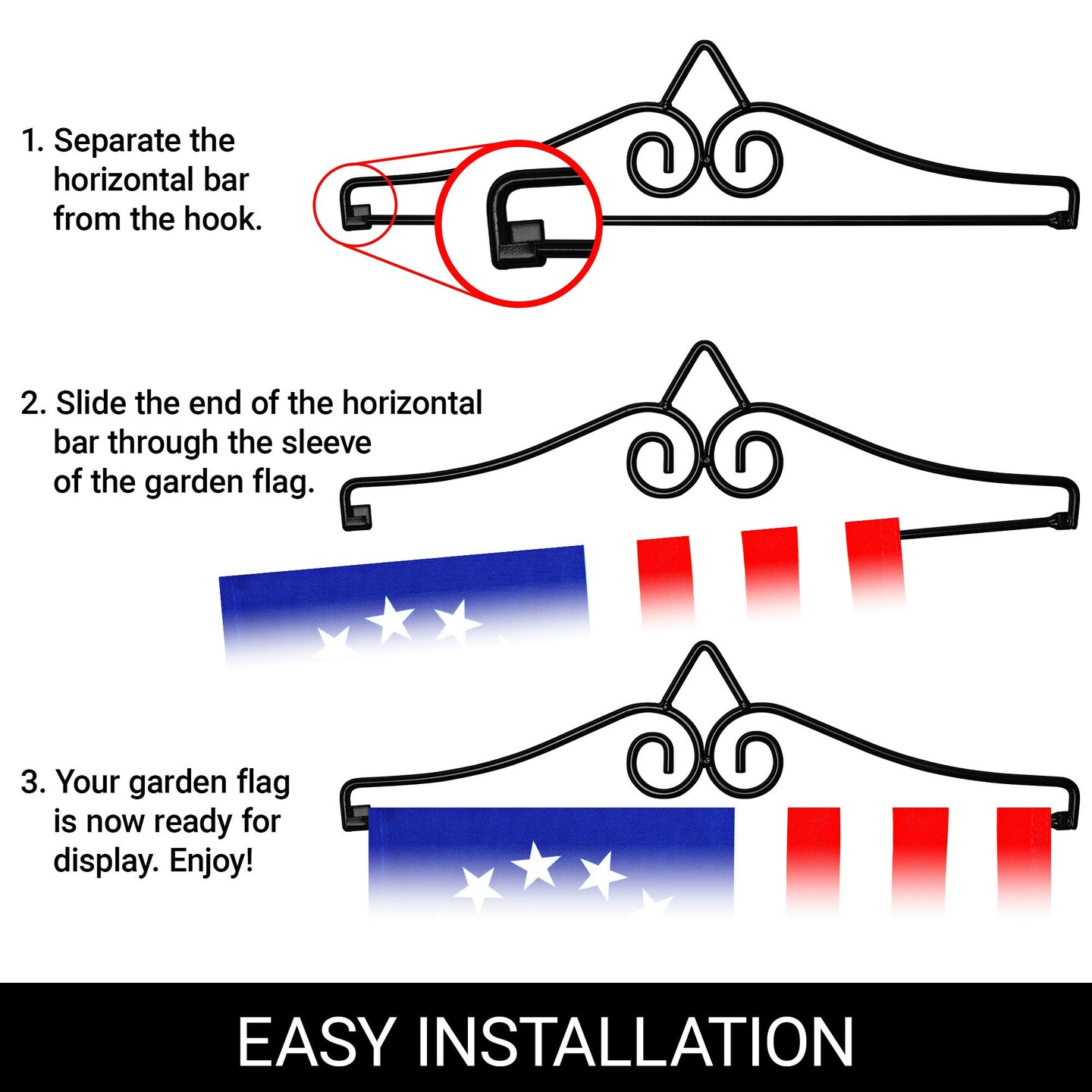 G128 Combo Pack Garden Flag Hanger 14IN & Garden Flag Betsy Ross 12x18IN Printed 150D Polyester