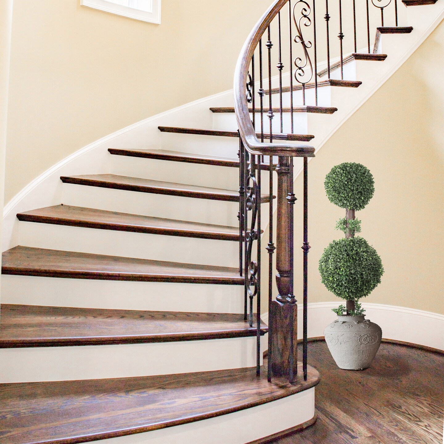 33" UV Double Boxwood Ball Topiary Tree - 2-Pack, Black Pot, Indoor/Outdoor Decor, Perfect for Patios, Offices, Entryways - Year-Round Use, Floral Home by Artificial Flowers