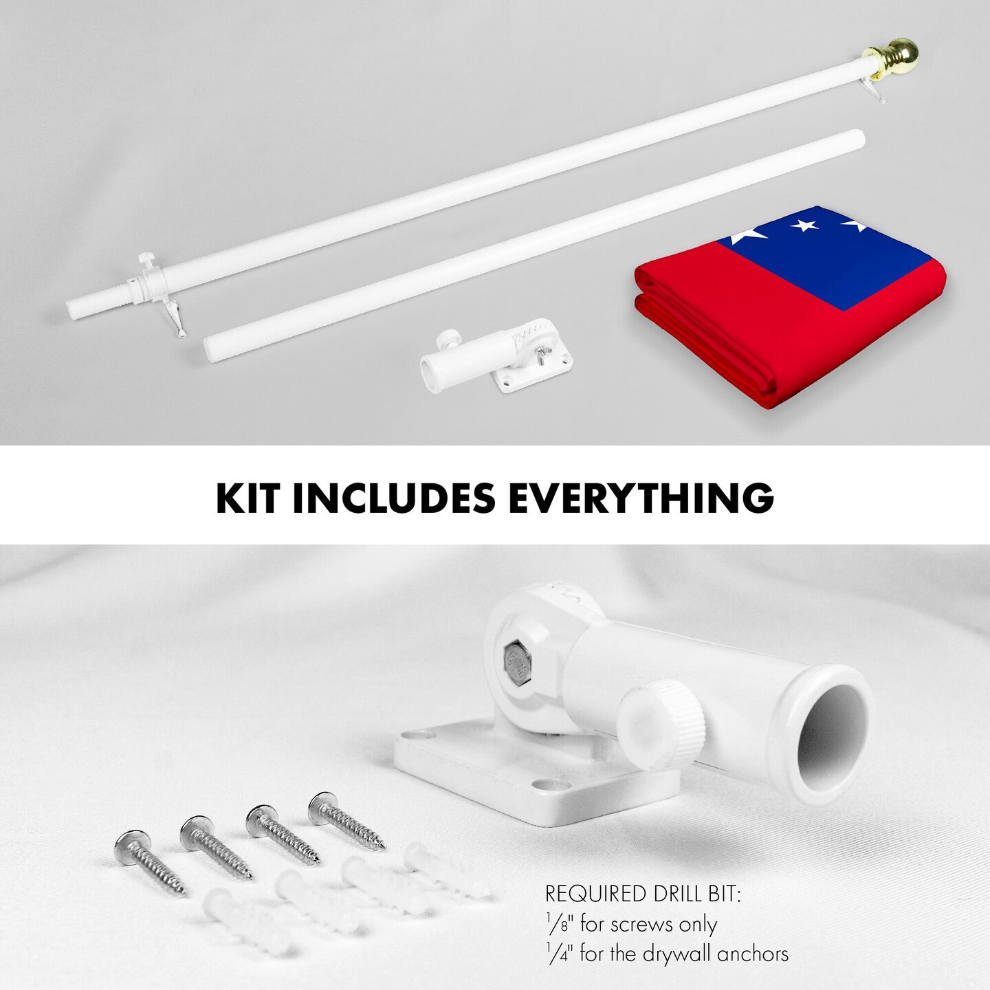 G128 Combo Pack: 6 Ft Tangle Free Aluminum Spinning Flagpole (White) &#x26; Samoa Samoan | 3x5 Ft | LiteWeave Pro Series Printed 150D Polyester | Pole with Flag Included