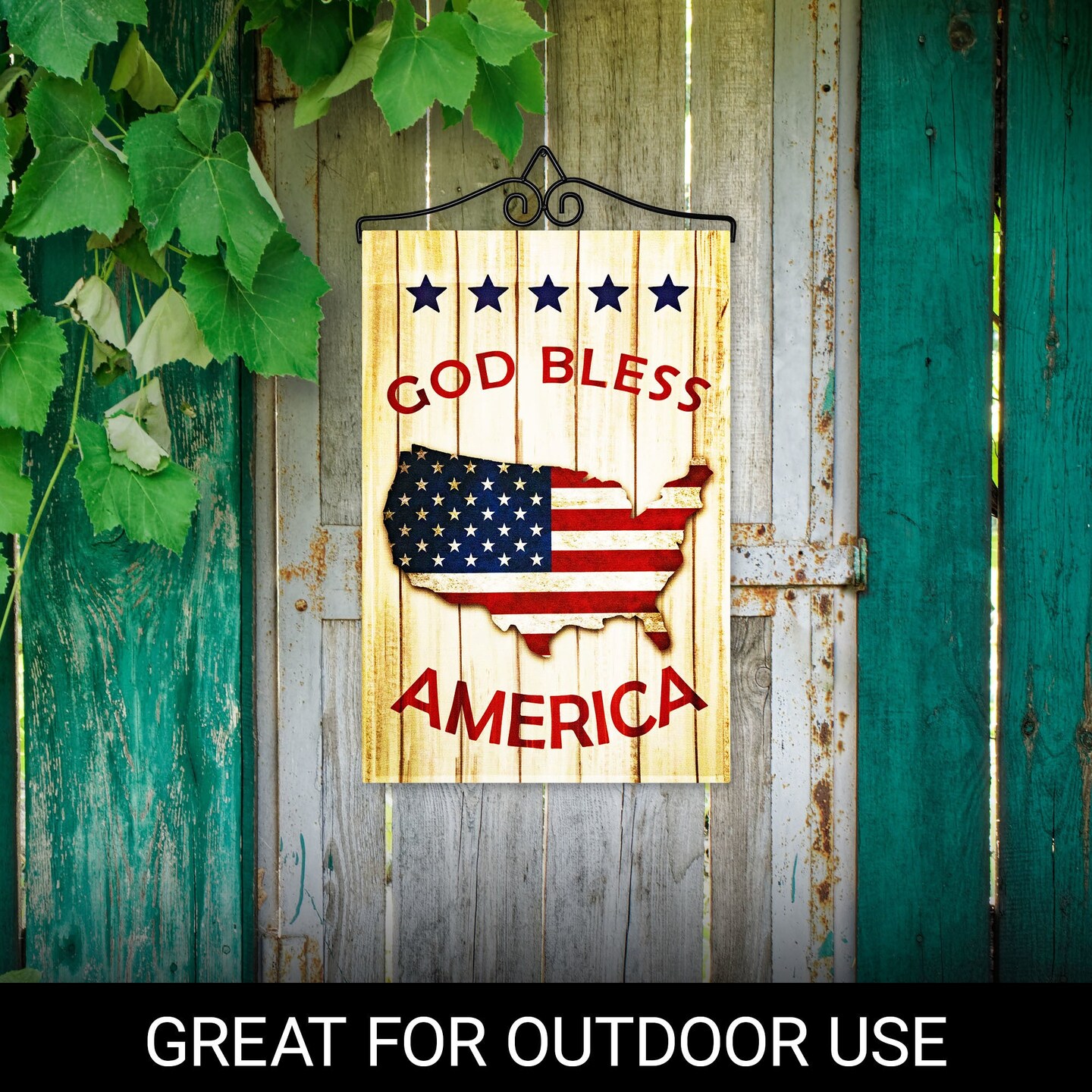 G128 Combo Pack Garden Flag Hanger 14IN &#x26; Garden Flag God Bless America USA Flag Map 12x18IN Printed 150D Polyester