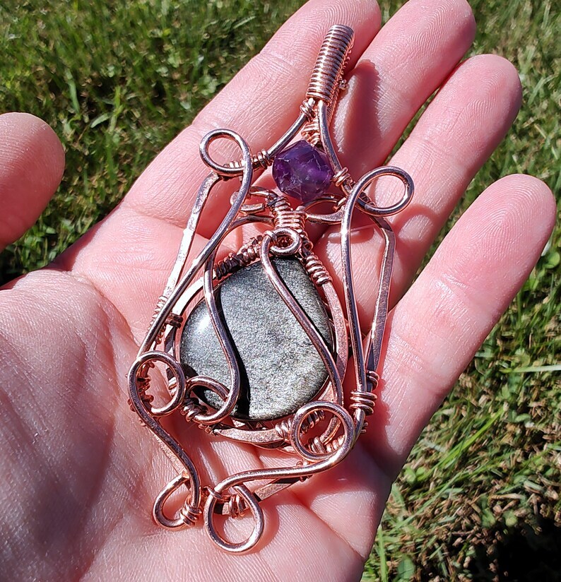 Rare Natural Silver Sheen Obsidian Teardrop Amethyst Copper Elven