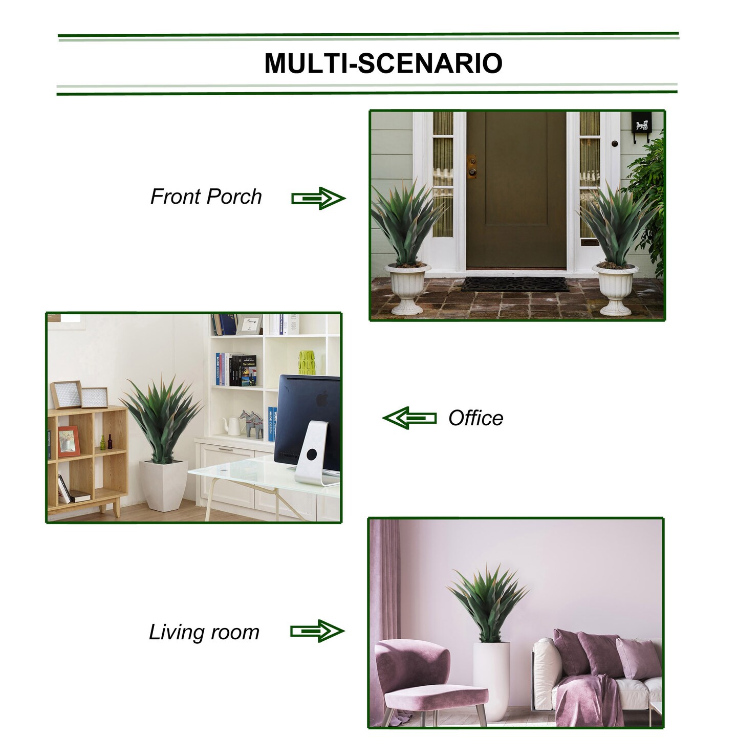 35" UV Agave Succulent Plant in Black Pot with 33 Leaves, Floral Home by Artificial Flowers