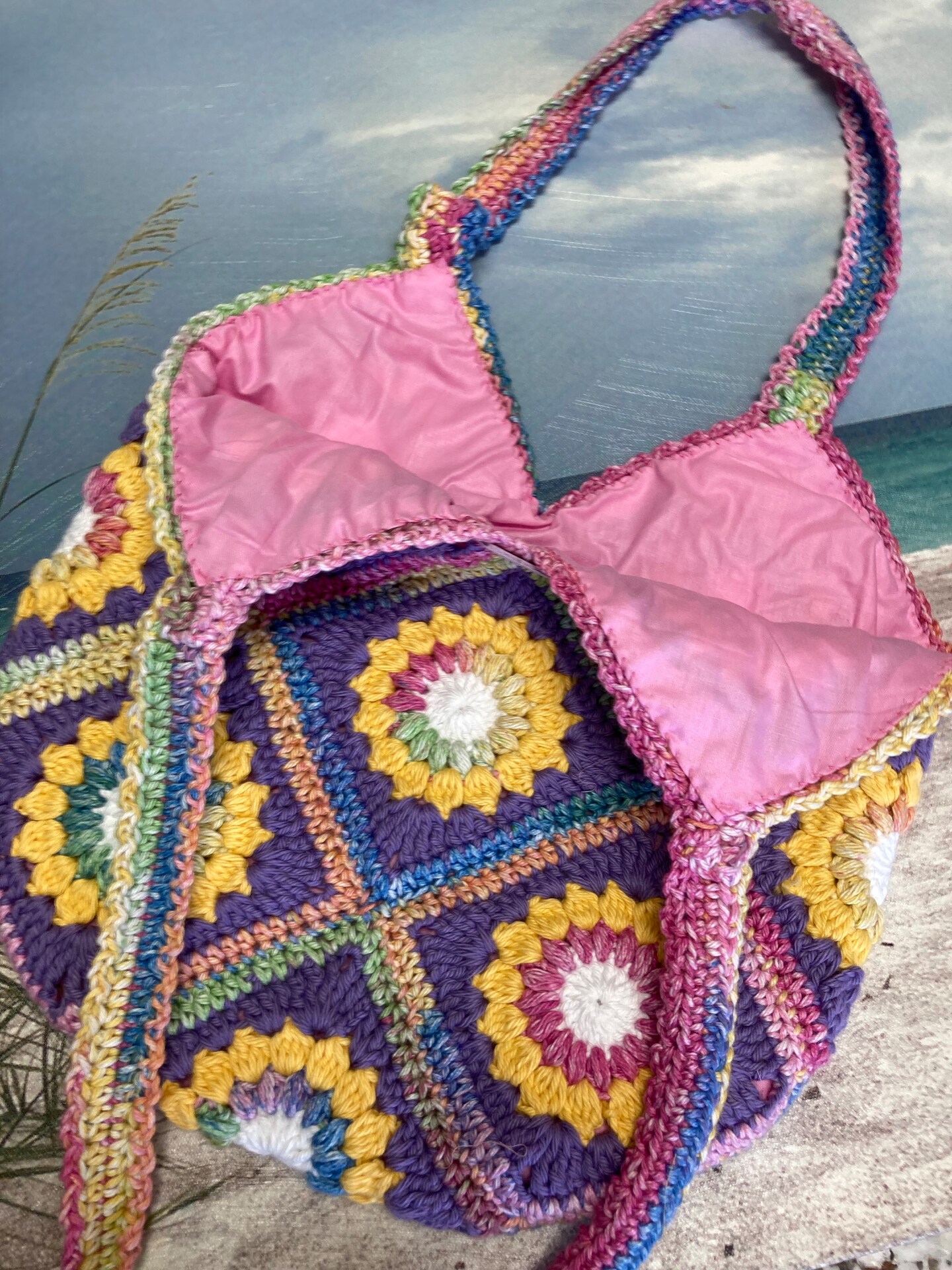 Crochet Granny Square Sunflower Hand or Shoulder Bag With Fabric  MakerPlace by Michaels