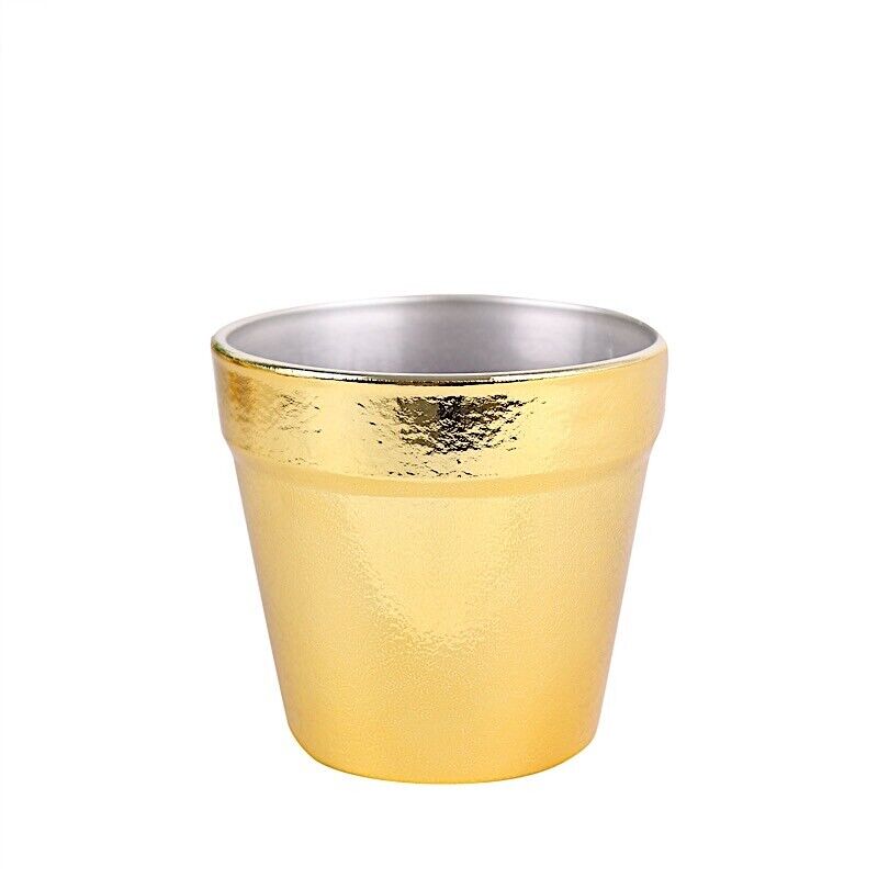 6 Gold 3&#x22; Metallic Round Plastic Flower PLANT POTS