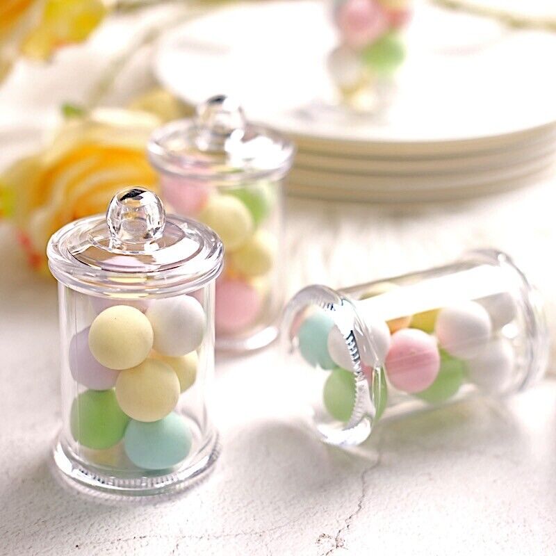 12 Clear 3.5&#x22; Mini Candy Jars Lids FAVOR HOLDERS
