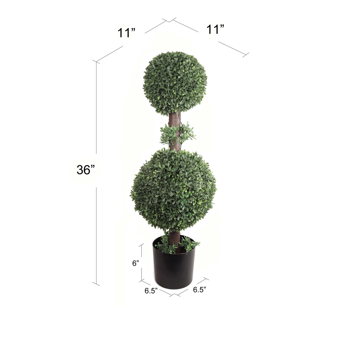 33" UV Double Boxwood Ball Topiary Tree - 2-Pack, Black Pot, Indoor/Outdoor Decor, Perfect for Patios, Offices, Entryways - Year-Round Use, Floral Home by Artificial Flowers