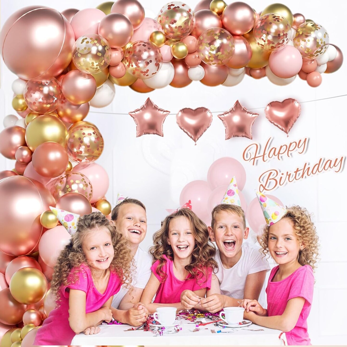 154pcs Rose Gold Balloon Arch Garland Kit, Metallic Rose Gold and Pink Gold White Balloons for Birthday Baby Shower Bachelorette Wedding Bridal Shower Decorations for Women or Girls