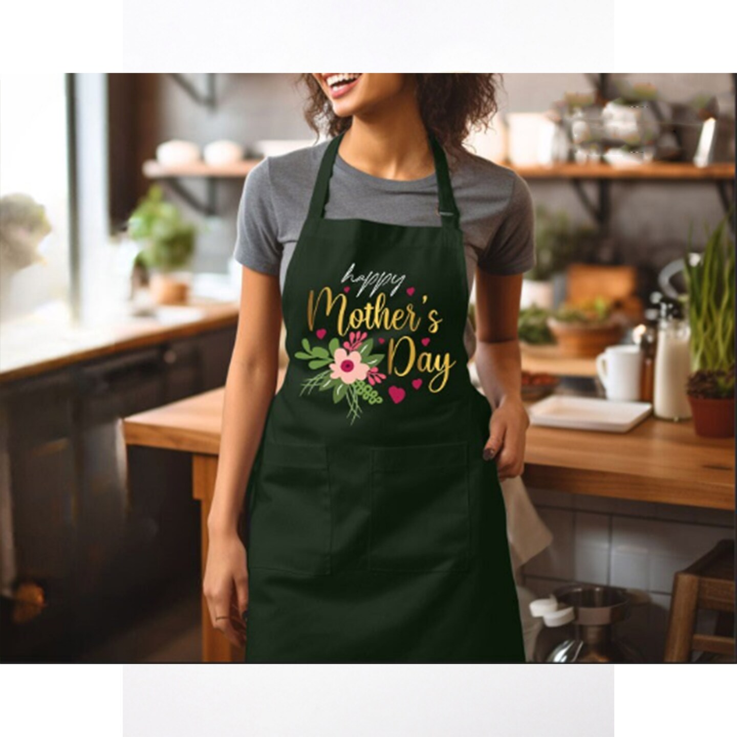 Flower Kitchen Apron, Happy Mother Day Kitchen Apron, Mothers Day