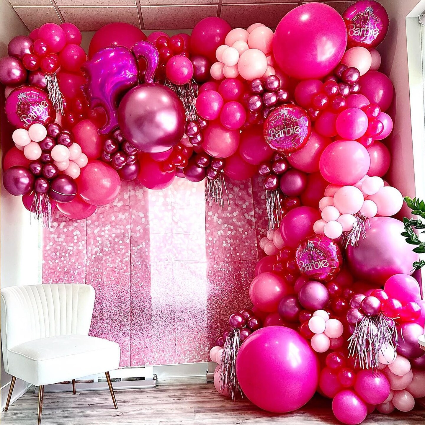Pink Balloons Garlands Arch Kit, 124pcs Hot Pink Pastel Pink Metallic Magenta Latex Balloons for Wedding Engagement Princess Theme Birthday Bridal Shower Baby Shower Party Decorations