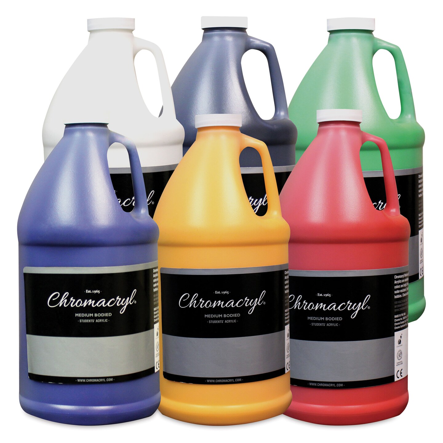 Chromacryl Students&#x27; Acrylic Paints - Set of 6, Warm Colors, Half Gallon
