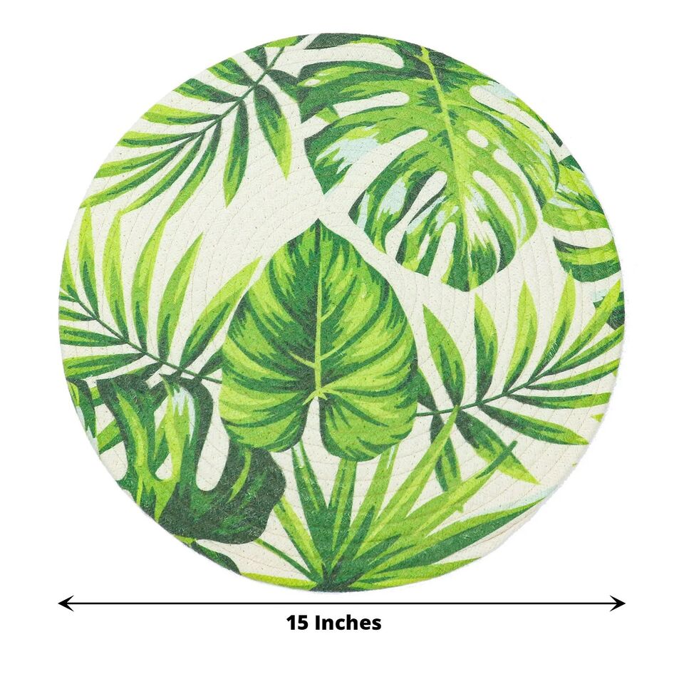 4 Green 15 in Round Woven Cotton PLACEMATS