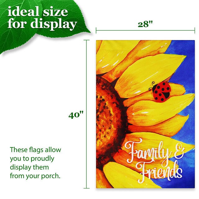 G128 House Flag Family &#x26; Friends Sunflower | 28x40 Inch | Printed Blockout Polyester - Summer Decoration