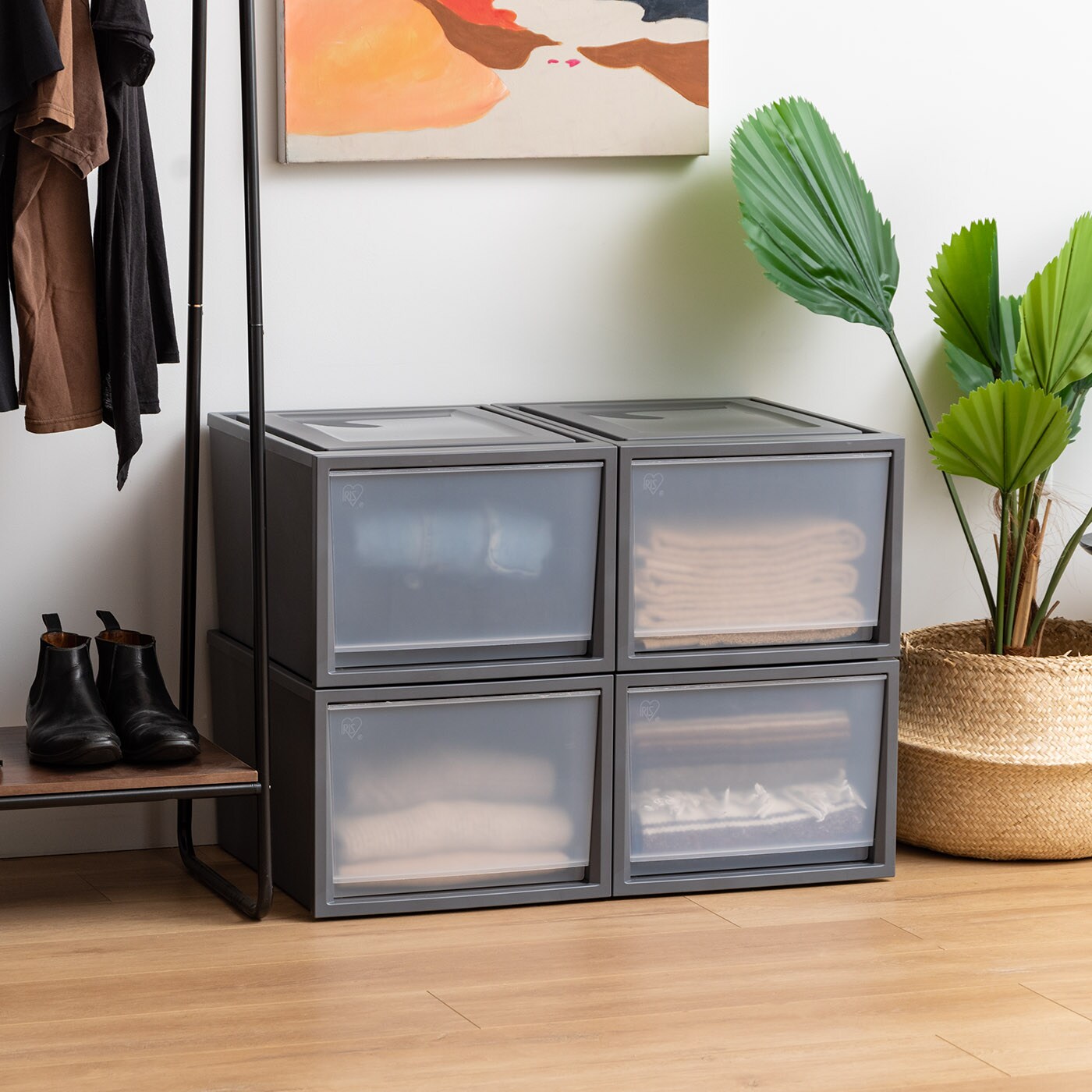 IRIS USA 42 Qt. Stackable Plastic Drawers for Clothes, Large, 4 Pack, Storage Dresser for Closet, Home, Office, Bedroom and Nursery, Dark Gray