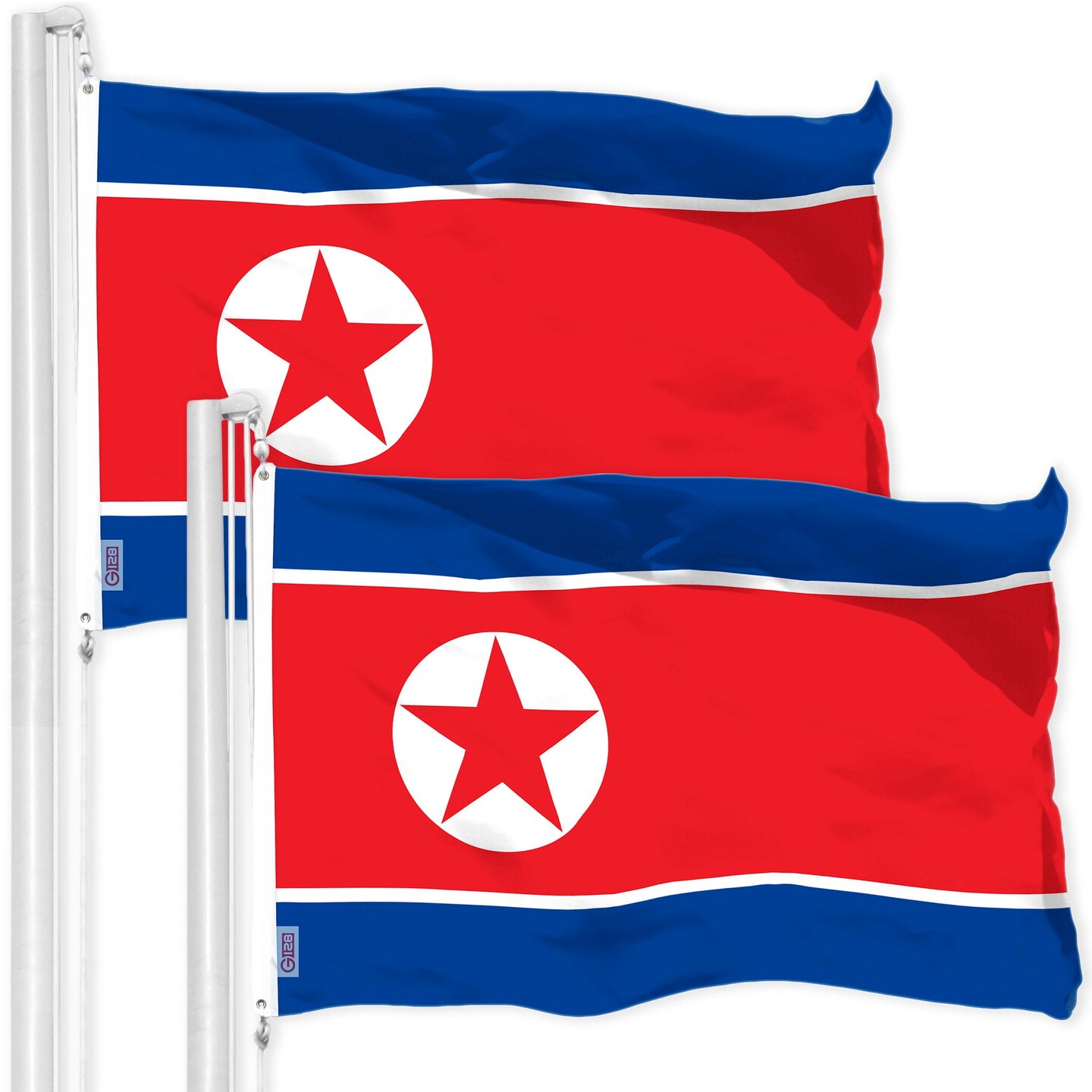 G128 2 Pack: North Korea North Korean Flag | 3x5 Ft | LiteWeave Pro Series Printed 150D Polyester | Country Flag, Indoor/Outdoor, Vibrant Colors, Brass Grommets
