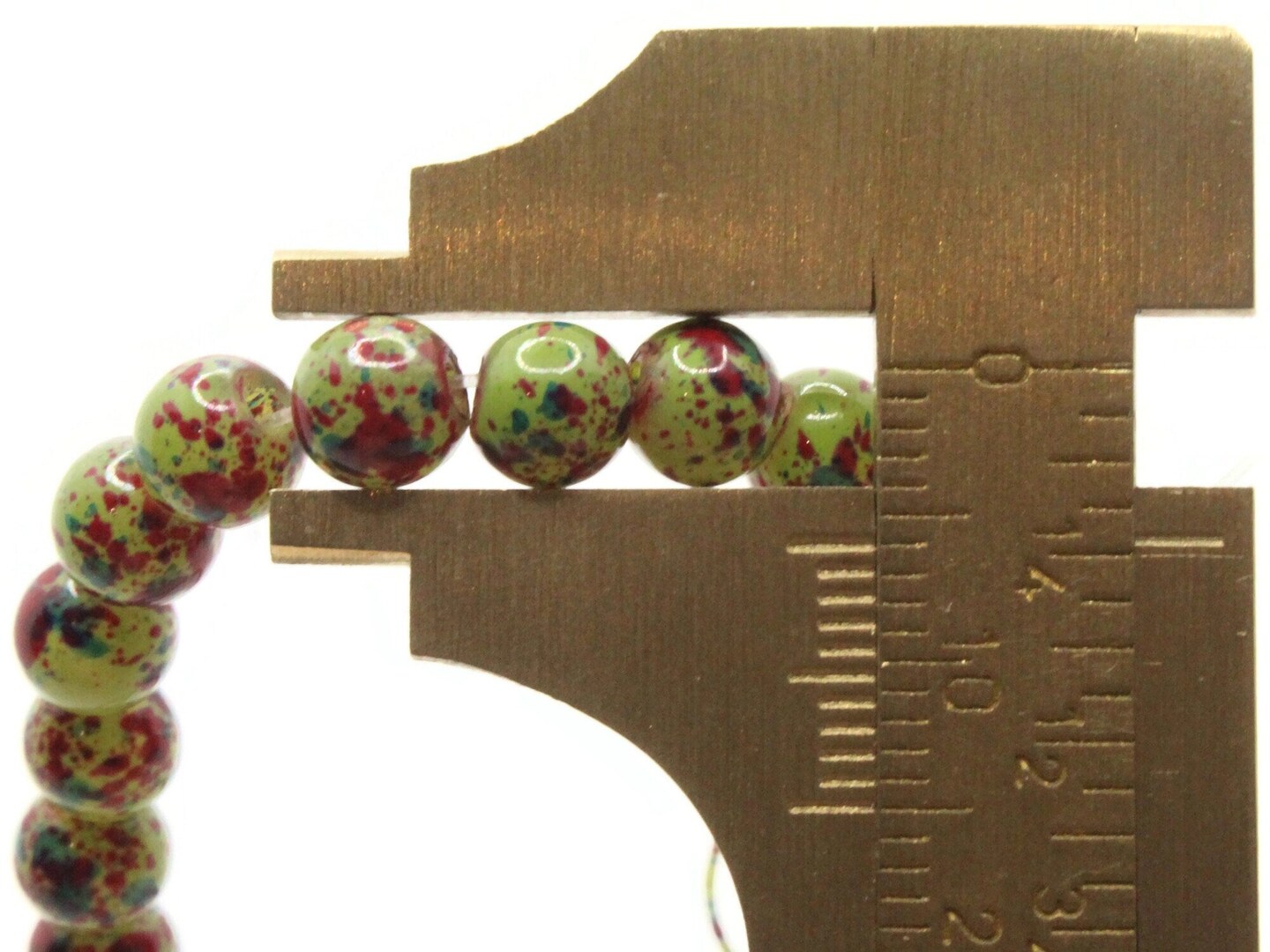 75 6mm Green and Red Splatter Paint Smooth Round Glass Beads