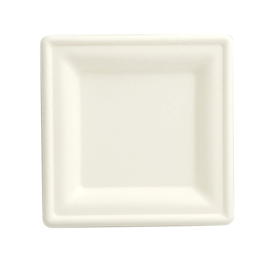 50 White 6&#x22; Square Sustainable Bagasse Disposable SALAD PLATES